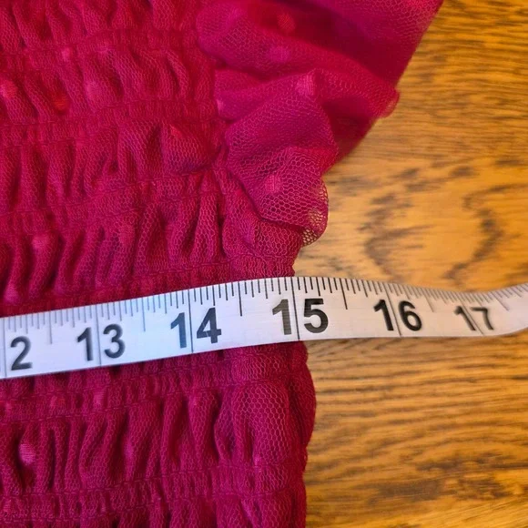 NWT Mine S Red Swiss Dot Tulle Maxi Dress Smocked Flutter Sleeve Cottagecore - Picture 6 of 14